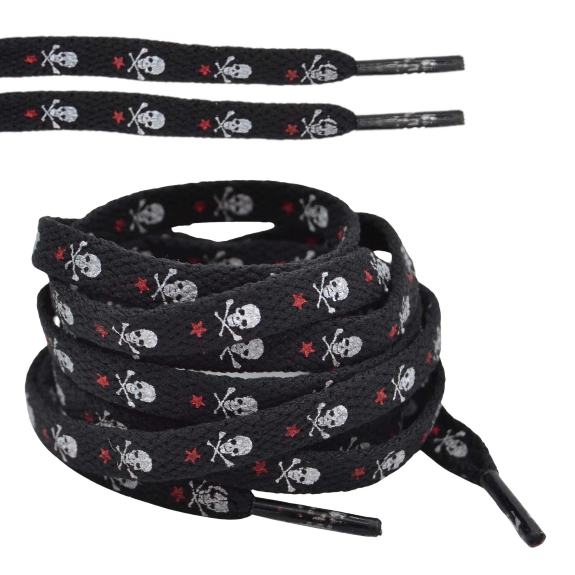 8mm Red Star Skull & Crossbones Shoelaces - Flat Replacement Laces