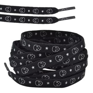 8mm White Star Skull Shoelaces - Flat Replacement Laces