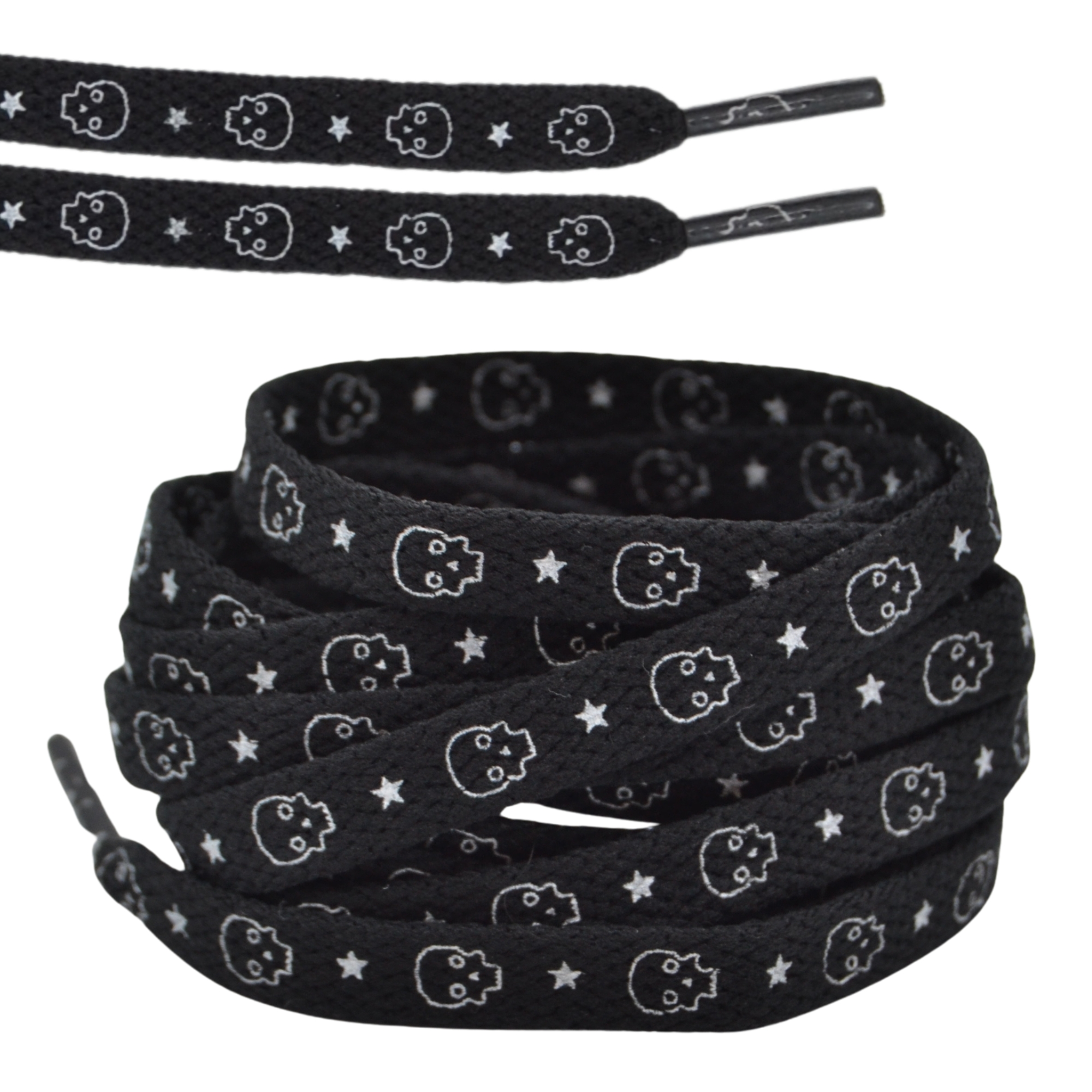 8mm White Star Skull Shoelaces - Flat Replacement Laces