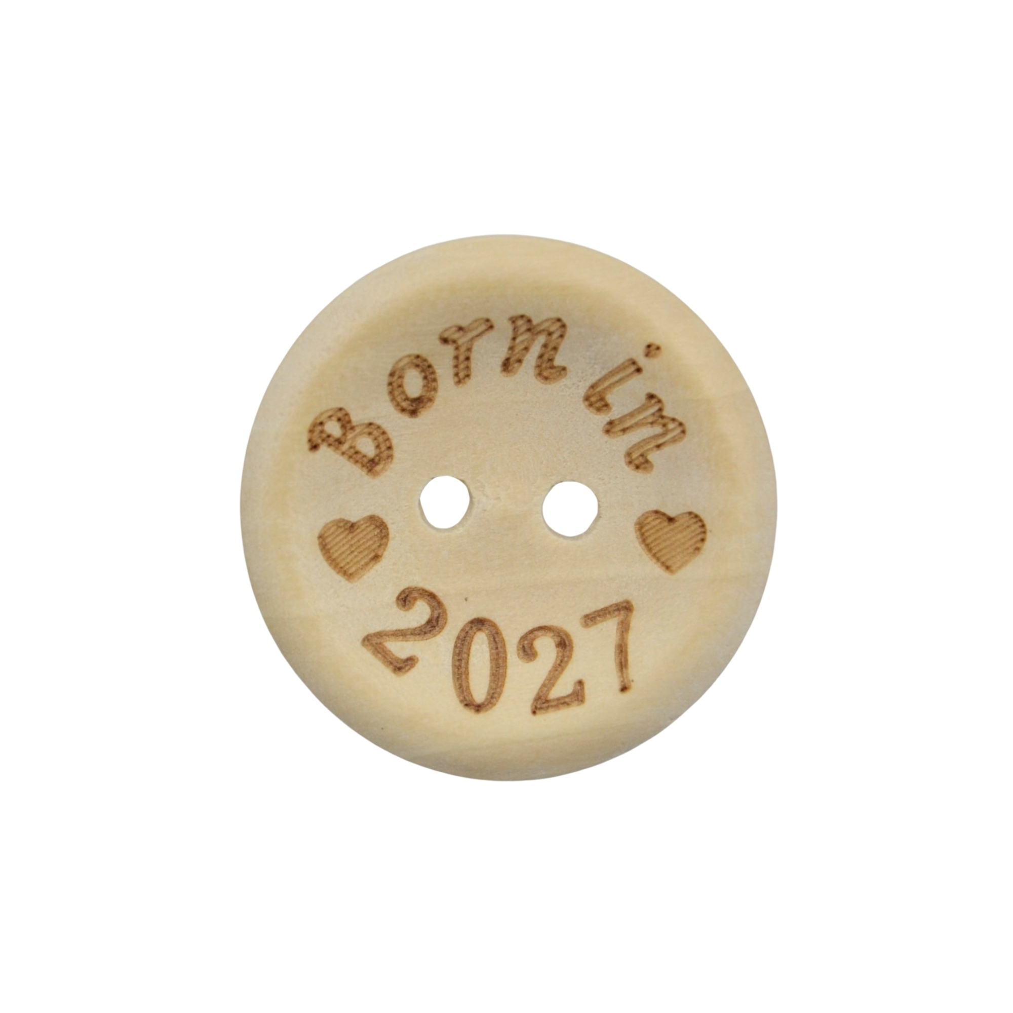 25mm Born in 2027 Printed Natural Wooden Buttons - Image 2