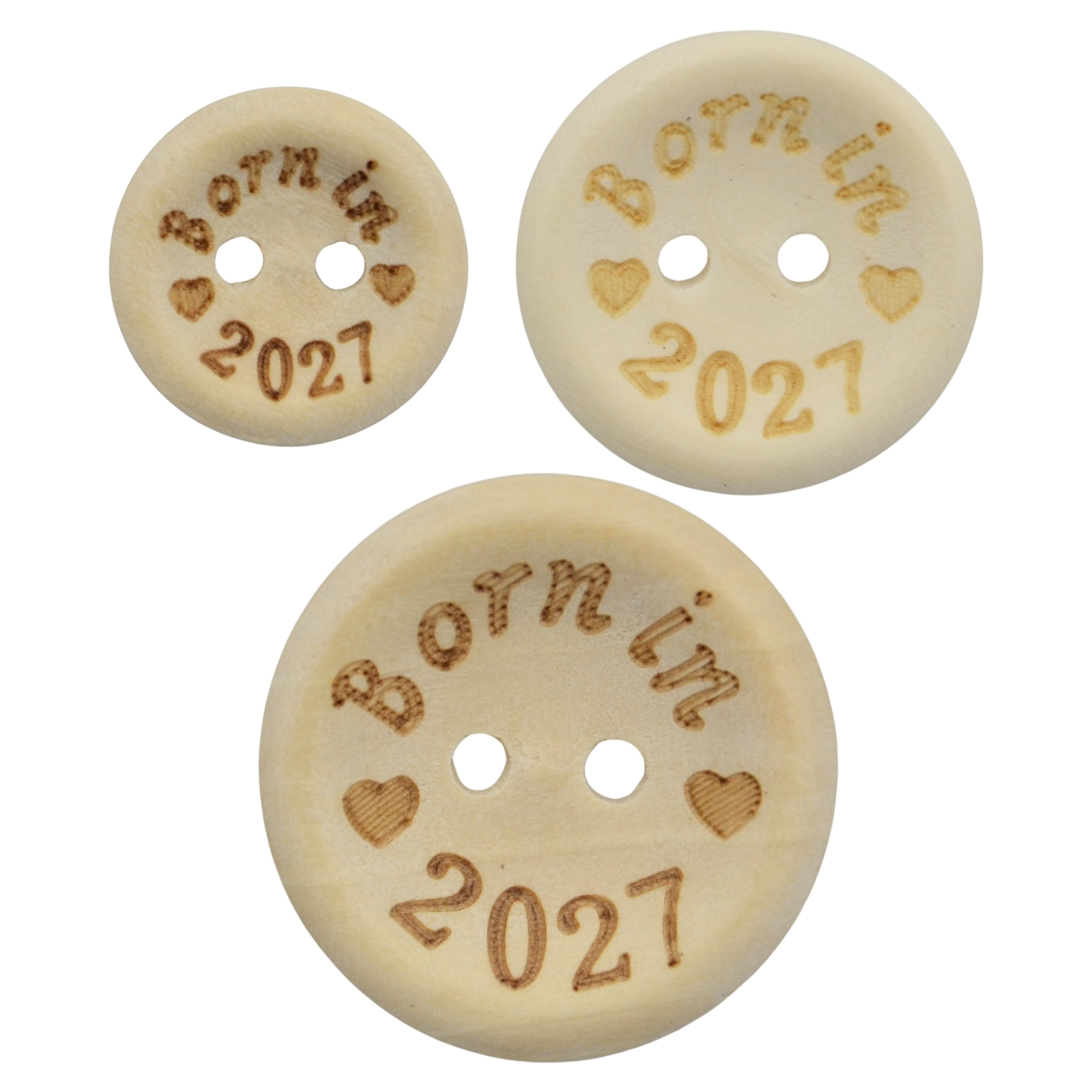 20mm Born in 2027 Printed Natural Wooden Buttons - Image 3