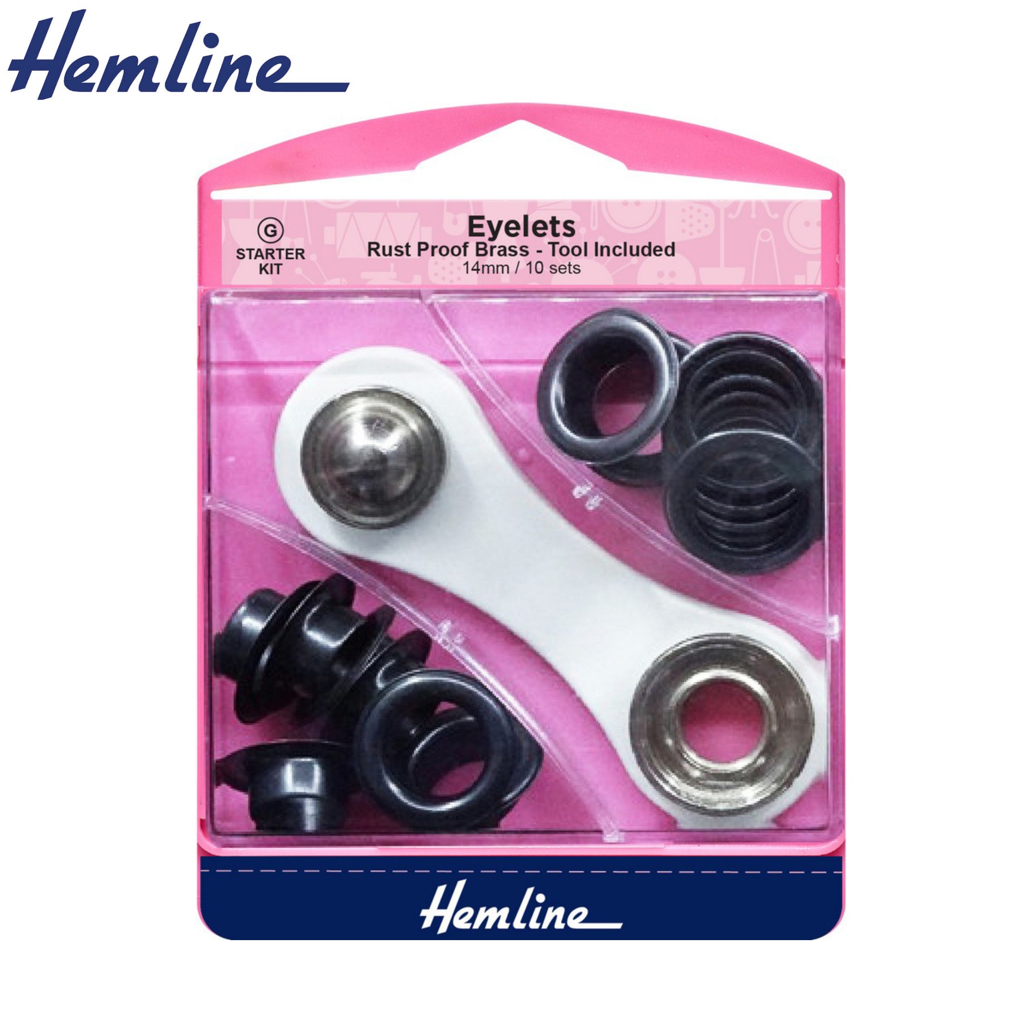 Eyelets & Tool Set Black 14mm Size G - Hemline 438P.14.B