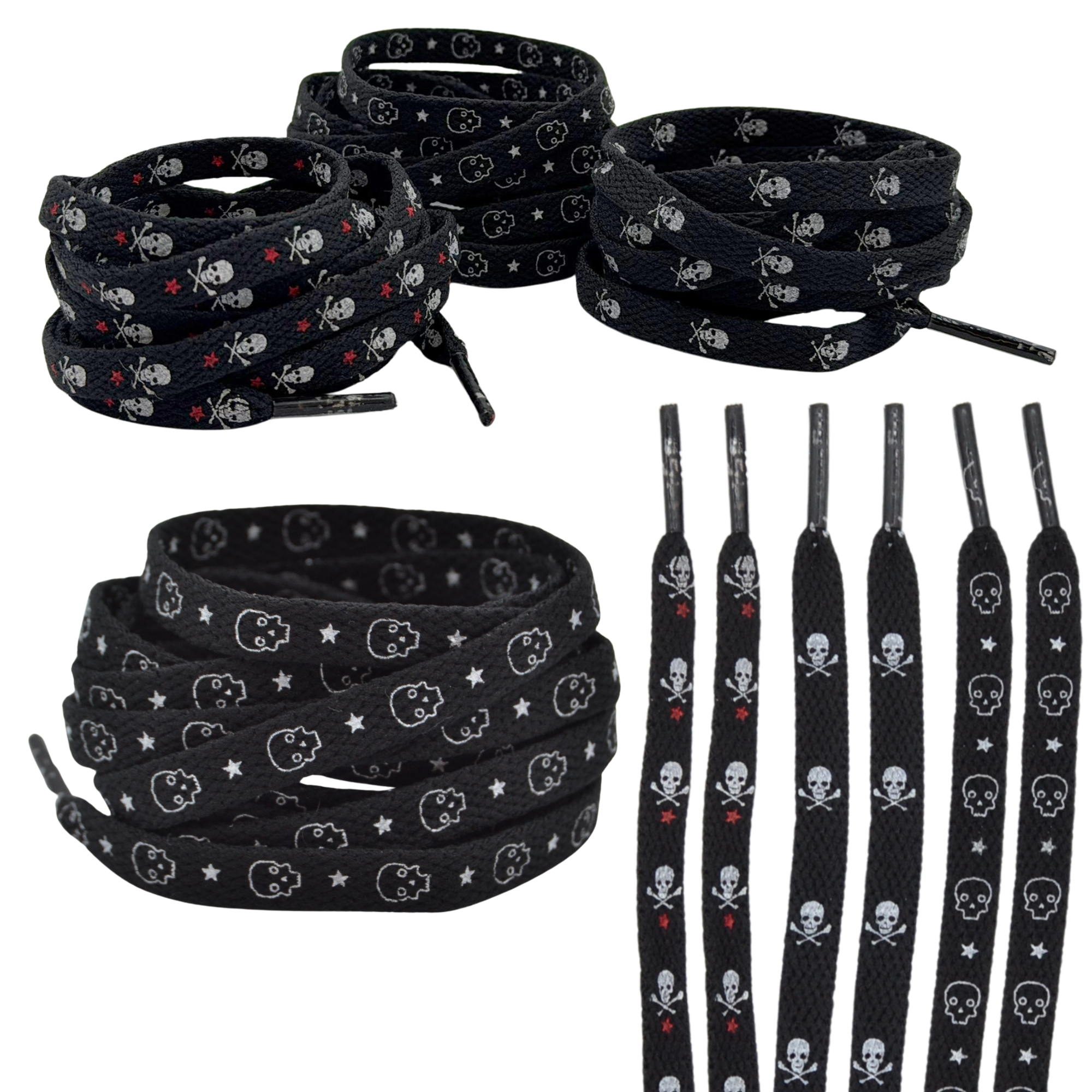 8mm Red Star Skull & Crossbones Shoelaces - Flat Replacement Laces - Image 2