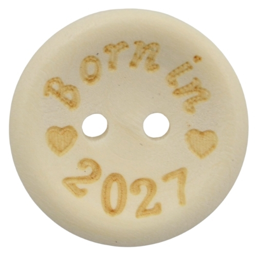 20mm Born in 2027 Printed Natural Wooden Buttons