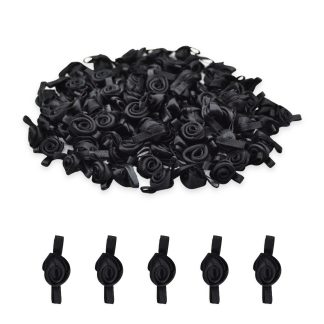 12mm Black Mono #030 with Black Leaves Satin Ribbon Roses