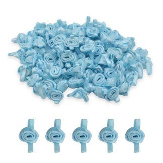 12mm Pale Blue Mono #305 with Pale Blue Leaves Satin Ribbon Roses