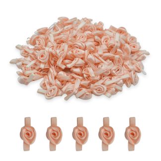 12mm Peach Mono #714 with Peach Leaves Satin Ribbon Roses