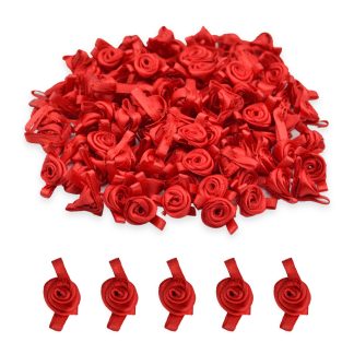 12mm Red Mono #250 with Red Leaves Satin Ribbon Roses