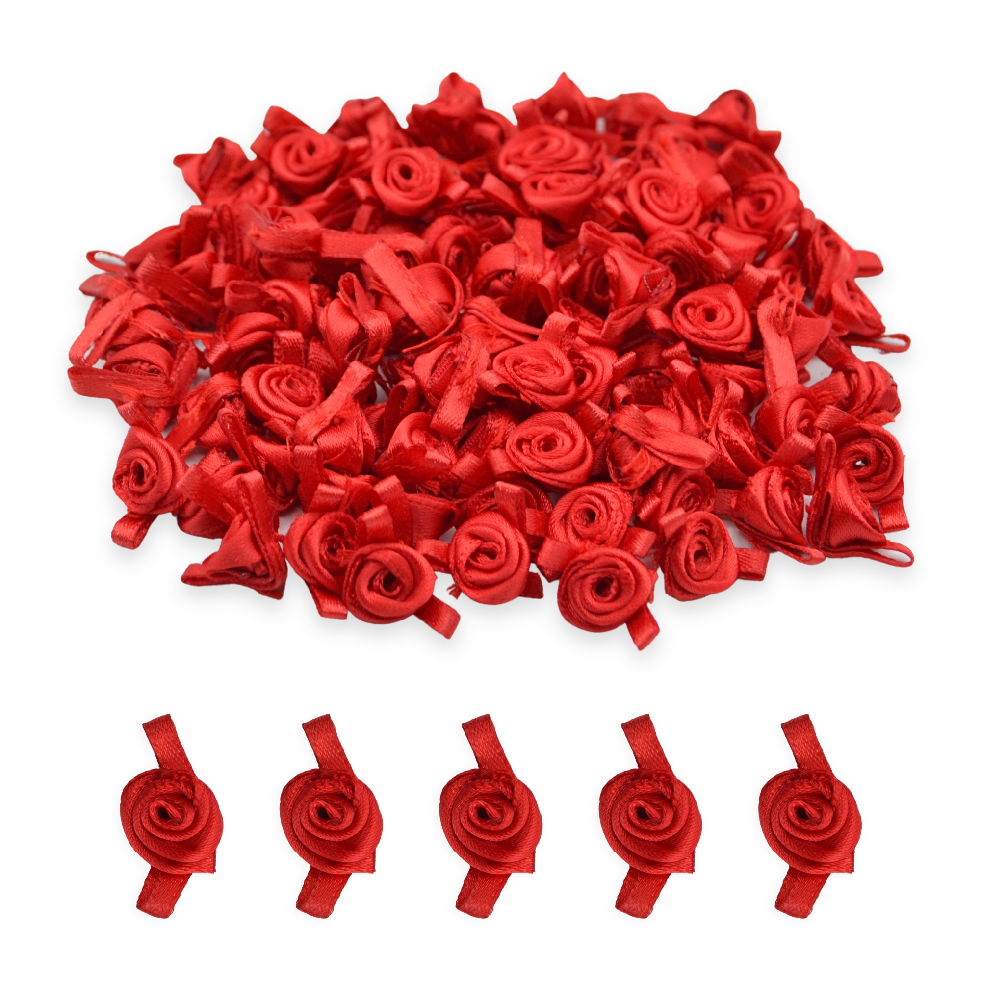 12mm Red Mono #250 with Red Leaves Satin Ribbon Roses