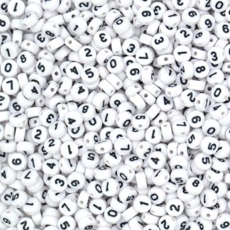 Number Round White Beads - 7mm x 4mm Acrylic Beads