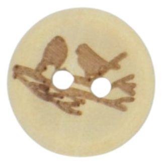 15mm Birds on a Branch Printed Natural Wooden Buttons