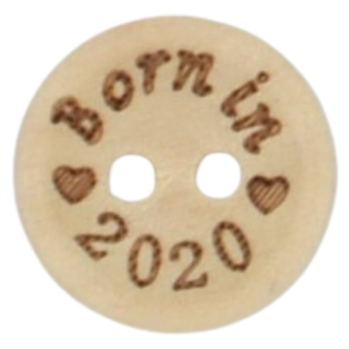 15mm Born in 2020 Printed Natural Wooden Buttons