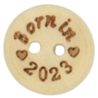 15mm Born in 2023 Printed Natural Wooden Buttons