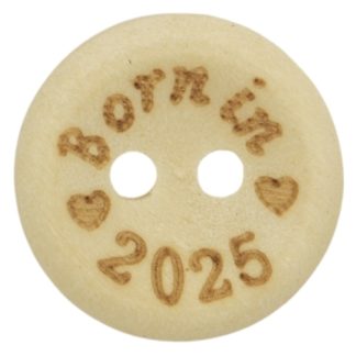 15mm Born in 2025 Printed Natural Wooden Buttons