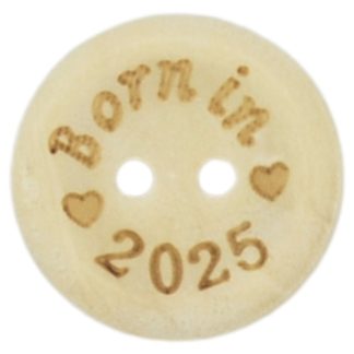20mm Born in 2025 Printed Natural Wooden Buttons