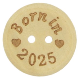 25mm Born in 2025 Printed Natural Wooden Buttons