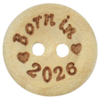 15mm Born in 2026 Printed Natural Wooden Buttons