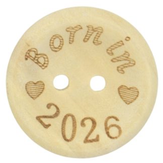 25mm Born in 2026 Printed Natural Wooden Buttons